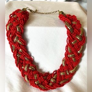 Red and gold braided necklace